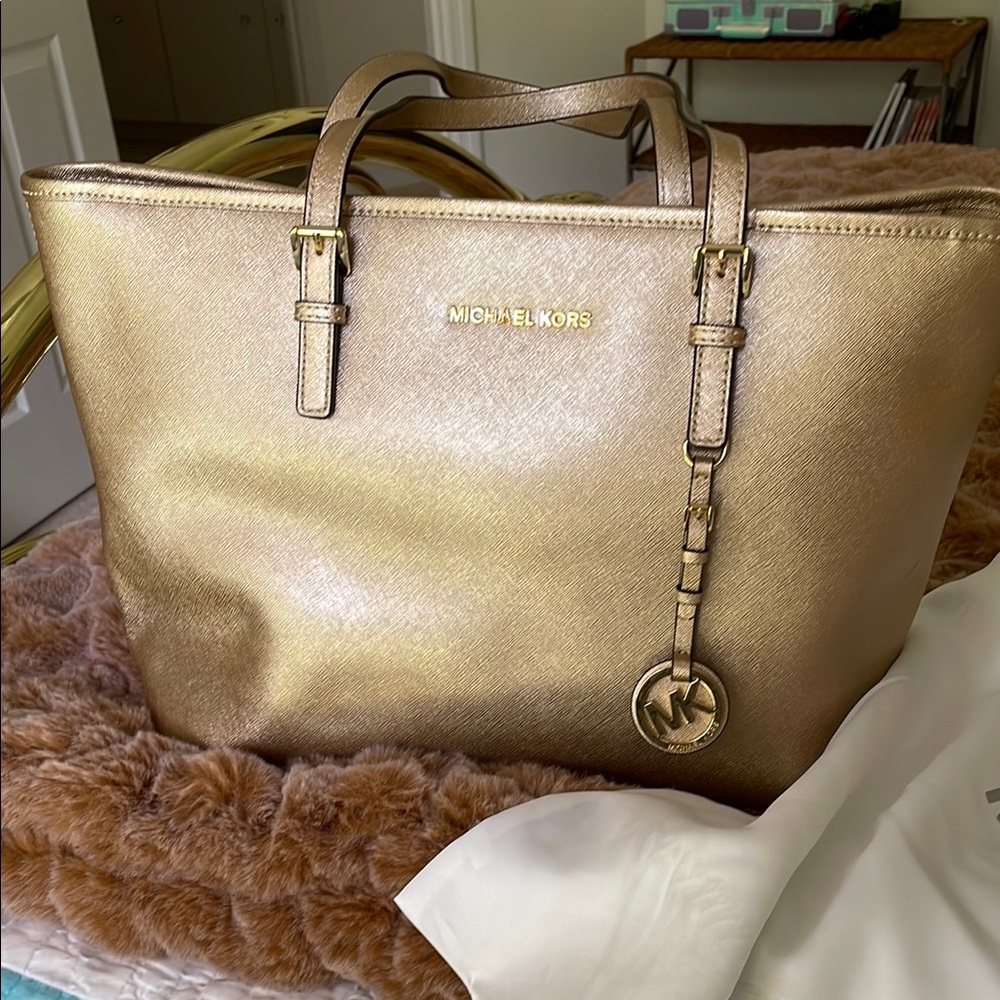 Michael Kors Gold Metallic Tote Bag with Signature Hardware